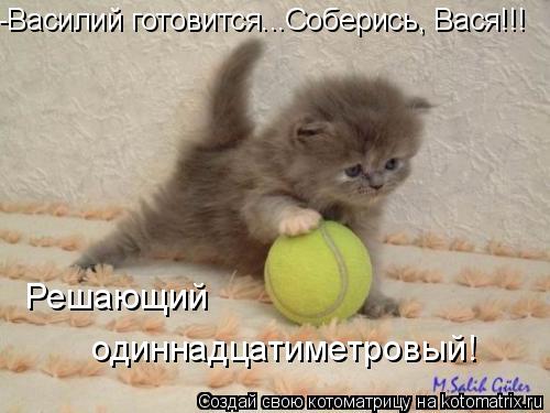 Котоматрица: -Василий готовится...Соберись, Вася!!! Решающий  одиннадцатиметровый!