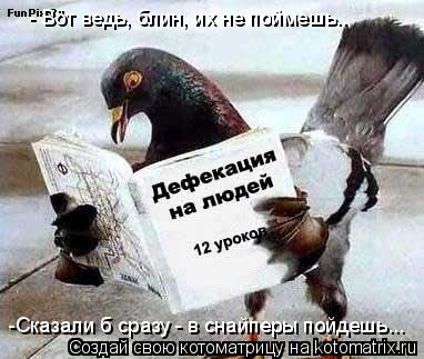 -Сказали б сразу - в снайперы пойдешь... - Вот ведь, блин, их не поймешь..... Котоматрица: -Сказали б сразу - в снайперы пойдешь... - Вот ведь, блин, их не поймешь..