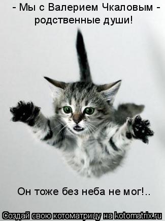 - Мы с Валерием Чкаловым - родственные души! Он тоже без неба не мог!..... Котоматрица: - Мы с Валерием Чкаловым - родственные души! Он тоже без неба не мог!..