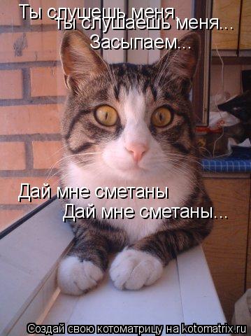Ты слушешь меня, ты слушаешь меня... Засыпаем... Дай мне сметаны Дай мне сметаны...... Котоматрица: Ты слушешь меня, ты слушаешь меня... Засыпаем... Дай мне сметаны Дай мне сметаны...