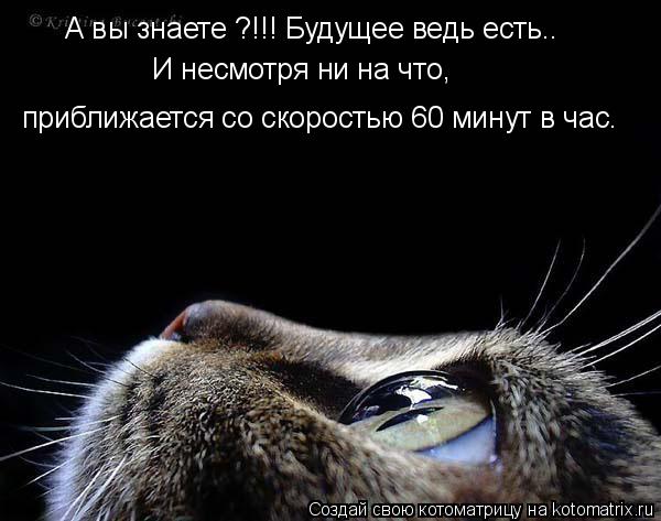 А вы знаете ?!!! Будущее ведь есть.. И несмотря ни на что, приближается со скоростью 60 минут в час... Котоматрица: А вы знаете ?!!! Будущее ведь есть.. И несмотря ни на что, приближается со скоростью 60 минут в час.