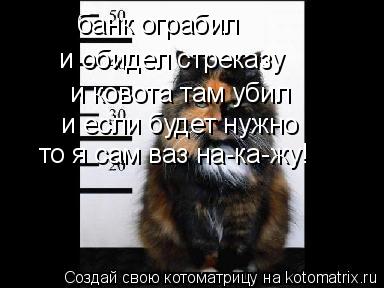 банк ограбил и обидел стреказу и ковота там убил и если будет нужно то я сам ваз на-ка-жу!... Котоматрица: банк ограбил и обидел стреказу и ковота там убил и если будет нужно то я сам ваз на-ка-жу!
