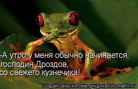 -А утро у меня обычно начинается, господин Дроздов, со свежего кузнечика!... Котоматрица: -А утро у меня обычно начинается, господин Дроздов, со свежего кузнечика!