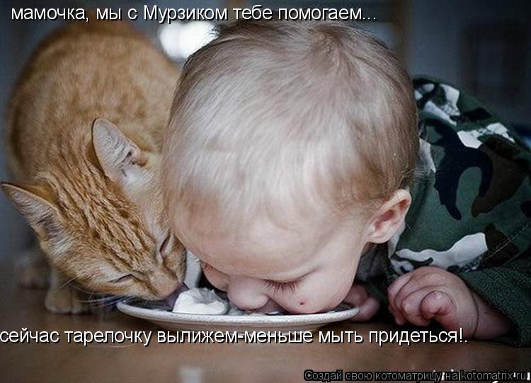 мамочка, мы с Мурзиком тебе помогаем... сейчас тарелочку вылижем-меньше мыть придеться!.... Котоматрица: мамочка, мы с Мурзиком тебе помогаем... сейчас тарелочку вылижем-меньше мыть придеться!.