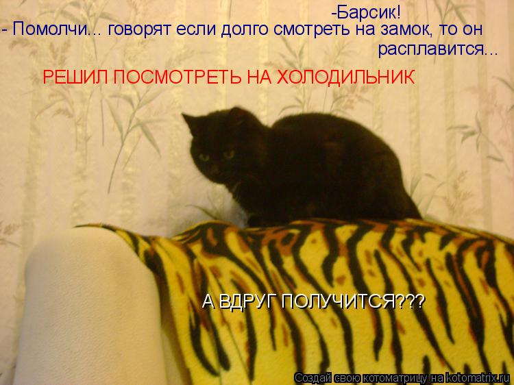 -Барсик! - Помолчи... говорят если долго смотреть на замок, то он расплавится... РЕШИЛ ПОСМОТРЕТЬ НА ... Котоматрица: -Барсик! - Помолчи... говорят если долго смотреть на замок, то он расплавится... РЕШИЛ ПОСМОТРЕТЬ НА ХОЛОДИЛЬНИК А ВДРУГ ПОЛУЧИТСЯ???