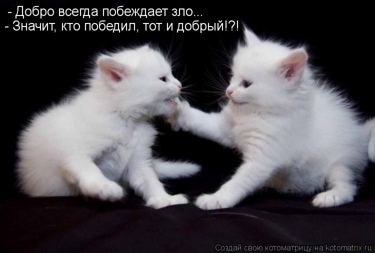 - Добро всегда побеждает зло... - Значит, кто победил, тот и добрый!?!... Котоматрица: - Добро всегда побеждает зло... - Значит, кто победил, тот и добрый!?!