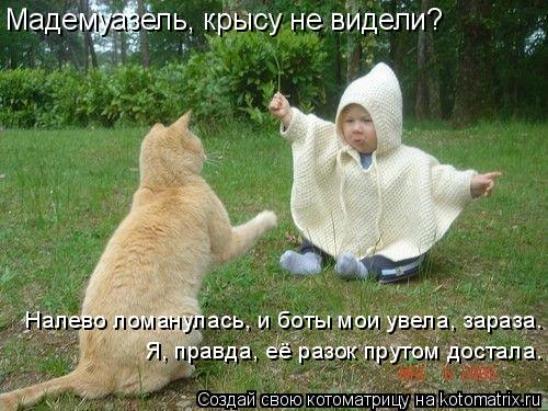 Мадемуазель, крысу не видели? Налево ломанулась, и боты мои увела, зараза. Я, правда, её разок прутом... Котоматрица: Мадемуазель, крысу не видели? Налево ломанулась, и боты мои увела, зараза. Я, правда, её разок прутом достала.