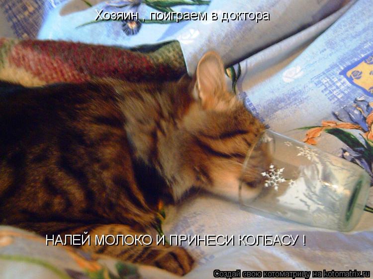 Хозяин , поиграем в доктора НАЛЕЙ МОЛОКО И ПРИНЕСИ КОЛБАСУ !... Котоматрица: Хозяин , поиграем в доктора НАЛЕЙ МОЛОКО И ПРИНЕСИ КОЛБАСУ !
