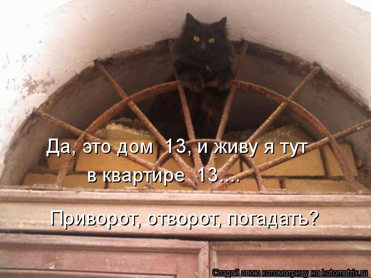 Да, это дом №13, и живу я тут в квартире №13.... Приворот, отворот, погадать?... Котоматрица: Да, это дом №13, и живу я тут в квартире №13.... Приворот, отворот, погадать?