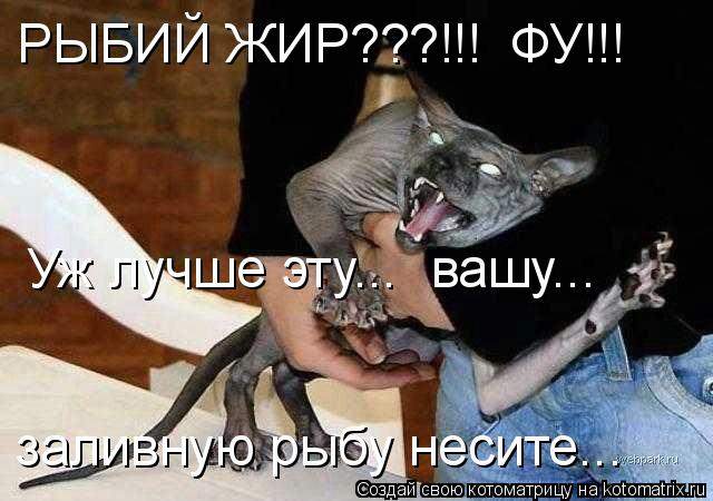 Котоматрица: РЫБИЙ ЖИР???!!!  ФУ!!! Уж лучше эту... вашу... заливную рыбу несите...