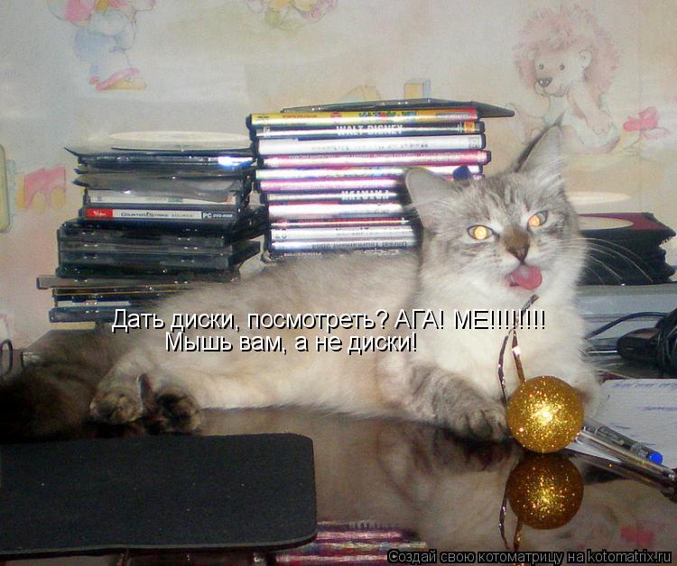 Котоматрица: Дать диски, посмотреть? АГА! МЕ!!!!!!!! Мышь вам, а не диски!