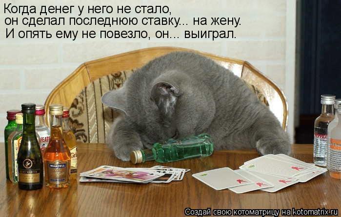 Когда денег у него не стало, И опять ему не повезло, он... выиграл. он сделал последнюю ставку... н... Котоматрица: Когда денег у него не стало, И опять ему не повезло, он... выиграл. он сделал последнюю ставку... на жену.