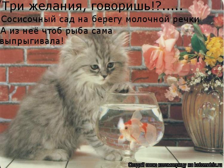 Котоматрица: Три желания, говоришь!?..... Сосисочный сад на берегу молочной речки  А из неё чтоб рыба сама  выпрыгивала!