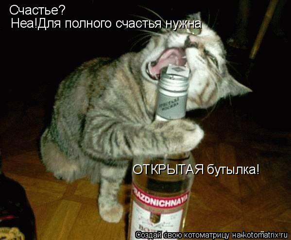 Котоматрица: Счастье? Неа!Для полного счастья нужна  ОТКРЫТАЯ бутылка!