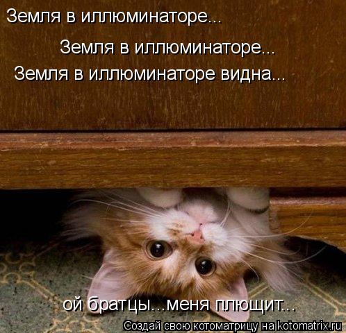 Котоматрица: Земля в иллюминаторе... Земля в иллюминаторе... Земля в иллюминаторе видна... ой братцы...меня плющит...