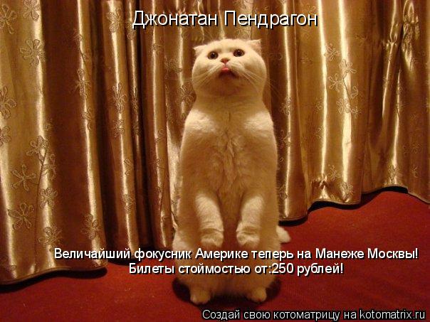 Котоматрица: Джонатан Пендрагон Величайший фокусник Америке теперь на Манеже Москвы! Билеты стоймостью от:250 рублей!
