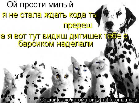 Ой прости милый я не стала ждать кода ты предеш а я вот тут видиш дитишек тебе с барсиком наделали... Котоматрица: Ой прости милый я не стала ждать кода ты предеш а я вот тут видиш дитишек тебе с барсиком наделали