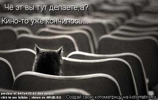 Чё эт вы тут делаете,а? Кино-то уже кончилось...... Котоматрица: Чё эт вы тут делаете,а? Кино-то уже кончилось...