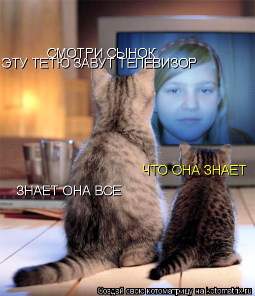 СМОТРИ СЫНОК ЭТУ ТЕТЮ ЗАВУТ ТЕЛЕВИЗОР ЧТО ОНА ЗНАЕТ ЗНАЕТ ОНА ВСЕ... Котоматрица: СМОТРИ СЫНОК ЭТУ ТЕТЮ ЗАВУТ ТЕЛЕВИЗОР ЧТО ОНА ЗНАЕТ ЗНАЕТ ОНА ВСЕ