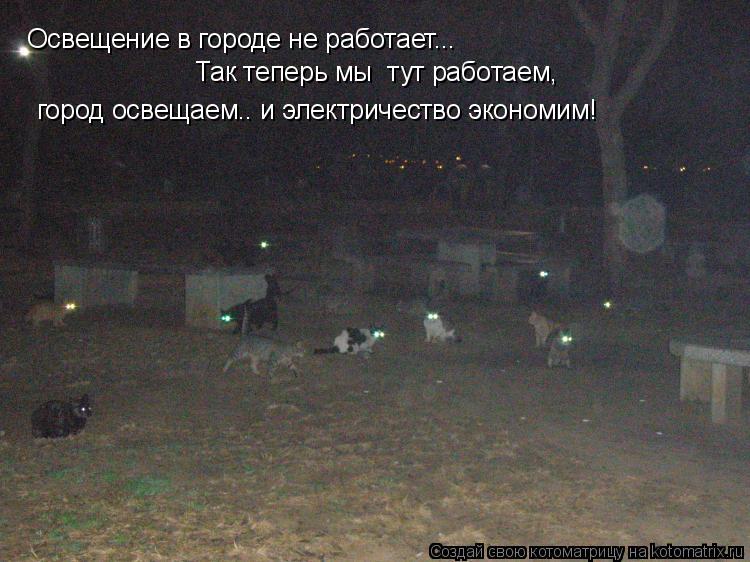Освещение в городе не работает... Так теперь мы тут работаем, город освещаем.. и электричество эконо... Котоматрица: Освещение в городе не работает... Так теперь мы тут работаем, город освещаем.. и электричество экономим!