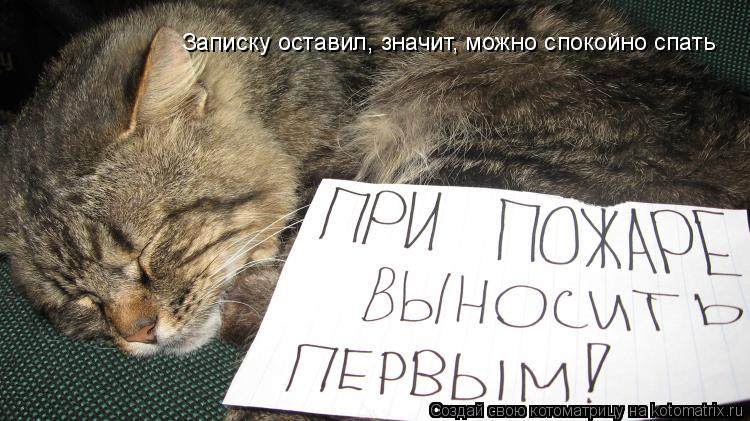 Записку оставил, значит, можно спокойно спать... Котоматрица: Записку оставил, значит, можно спокойно спать
