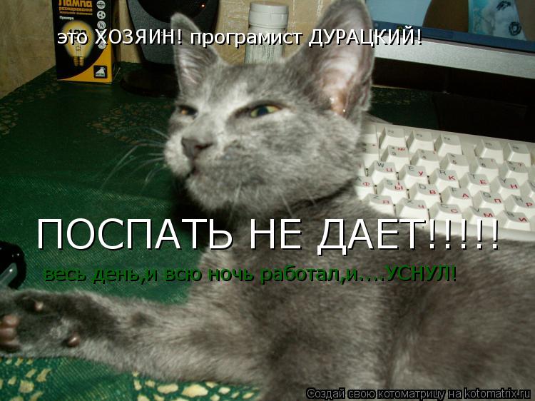 весь день,и всю ночь работал,и....УСНУЛ! это ХОЗЯИН! програмист ДУРАЦКИЙ! ПОСПАТЬ НЕ ДАЕТ!!!!!... Котоматрица: весь день,и всю ночь работал,и....УСНУЛ! это ХОЗЯИН! програмист ДУРАЦКИЙ! ПОСПАТЬ НЕ ДАЕТ!!!!!