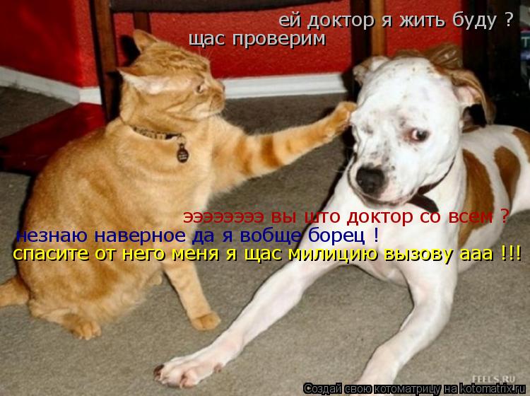 ей доктор я жить буду ? щас проверим ээээээээ вы што доктор со всем ? незнаю наверное да я вобще бор... Котоматрица: ей доктор я жить буду ? щас проверим ээээээээ вы што доктор со всем ? незнаю наверное да я вобще борец ! спасите от него меня я щас милицию выз