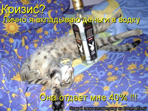 Котоматрица: Кризис? Лично я вкладываю деньги в водку Она отдает мне 40% !!!