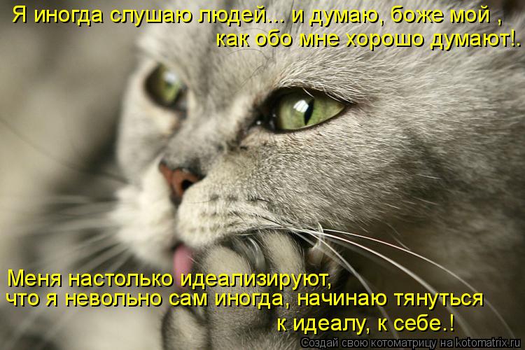 Котоматрица: Я иногда слушаю людей... и думаю, боже мой ,   как обо мне хорошо думают!. Меня настолько идеализируют, что я невольно сам иногда, начинаю тянут