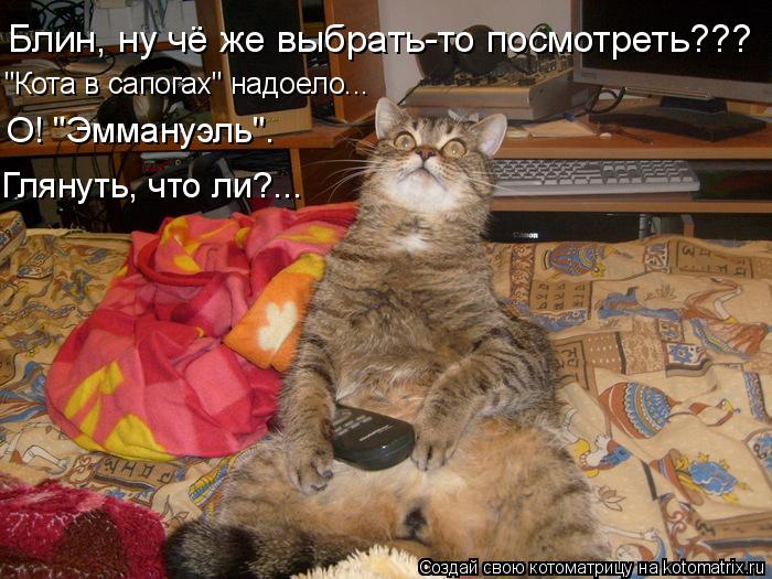 Блин, ну чё же выбрать-то посмотреть??? "Кота в сапогах" надоело... О! "Эммануэль". Глянуть, что ли?.... Котоматрица: Блин, ну чё же выбрать-то посмотреть??? "Кота в сапогах" надоело... О! "Эммануэль". Глянуть, что ли?...