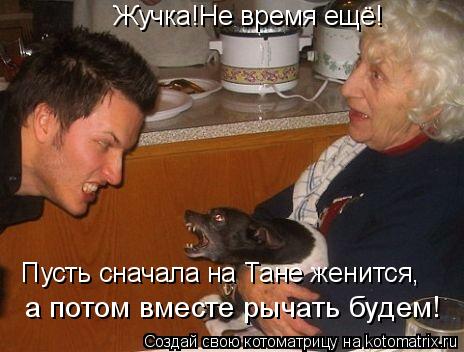 Котоматрица: Жучка!Не время ещё! а потом вместе рычать будем! Пусть сначала на Тане женится,
