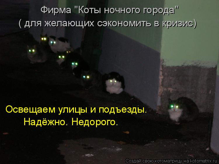 Освещаем улицы и подъезды. Надёжно. Недорого. Фирма "Коты ночного города" ( для желающих сэкономить в... Котоматрица: Освещаем улицы и подъезды. Надёжно. Недорого. Фирма "Коты ночного города" ( для желающих сэкономить в кризис)