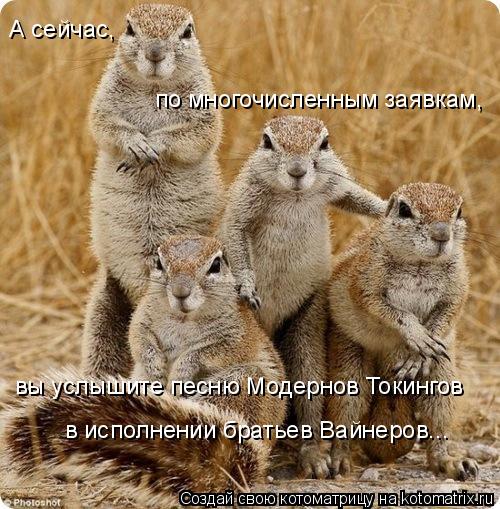 Котоматрица: А сейчас,  по многочисленным заявкам,  вы услышите песню Модернов Токингов  в исполнении братьев Вайнеров...