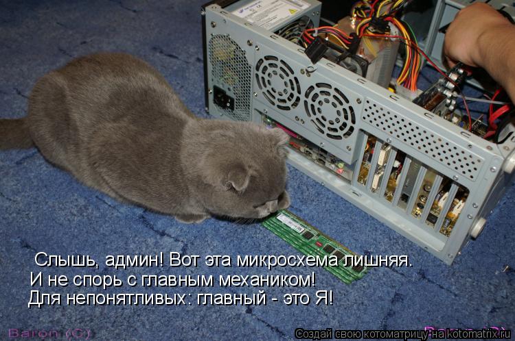 Слышь, админ! Вот эта микросхема лишняя. И не спорь с главным механиком! Для непонятливых: главный -... Котоматрица: Слышь, админ! Вот эта микросхема лишняя. И не спорь с главным механиком! Для непонятливых: главный - это Я!
