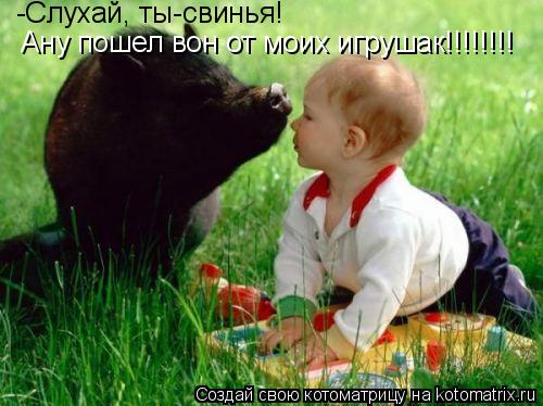 Котоматрица: -Слухай, ты-свинья! Ану пошел вон от моих игрушак!!!!!!!!