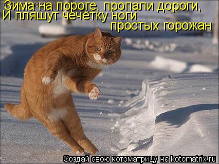 Котоматрица: Зима на пороге, пропали дороги, И пляшут чечётку ноги  простых горожан