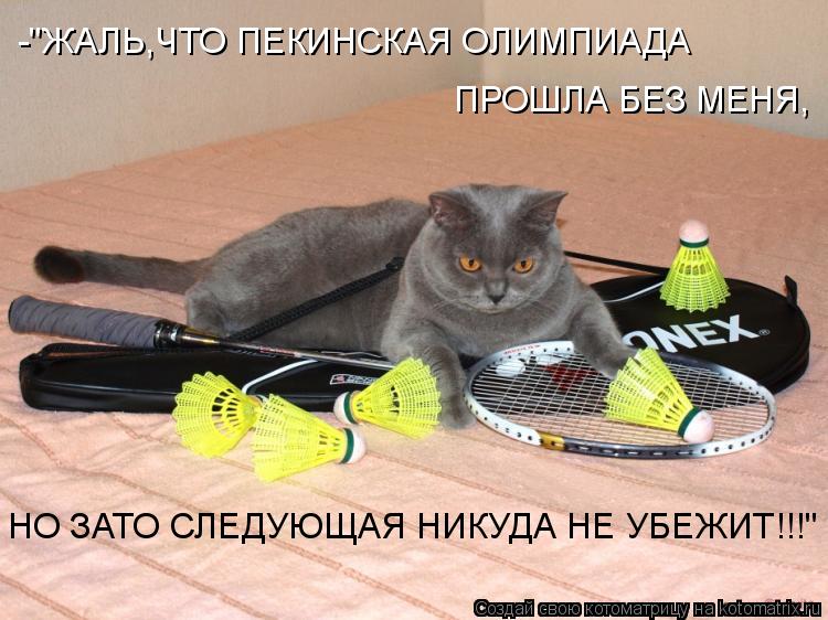 Котоматрица: -"ЖАЛЬ,ЧТО ПЕКИНСКАЯ ОЛИМПИАДА  ПРОШЛА БЕЗ МЕНЯ, НО ЗАТО СЛЕДУЮЩАЯ НИКУДА НЕ УБЕЖИТ!!!"