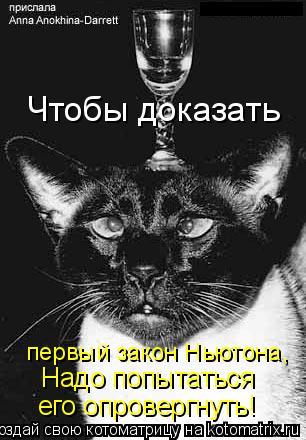 Котоматрица: Чтобы доказать  первый закон Ньютона, Надо попытаться его опровергнуть!