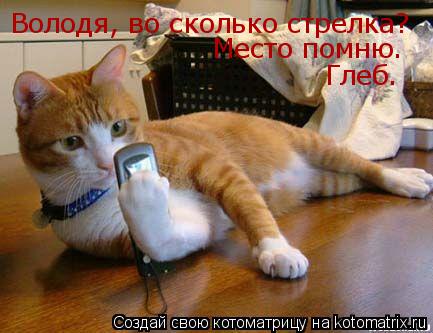 Котоматрица: Володя, во сколько стрелка? Место помню. Глеб.
