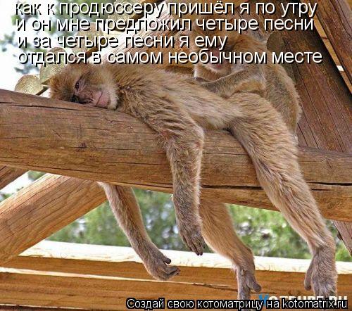 Котоматрица: как к продюссеру пришёл я по утру  и он мне предложил четыре песни и за четыре песни я ему отдался в самом необычном месте