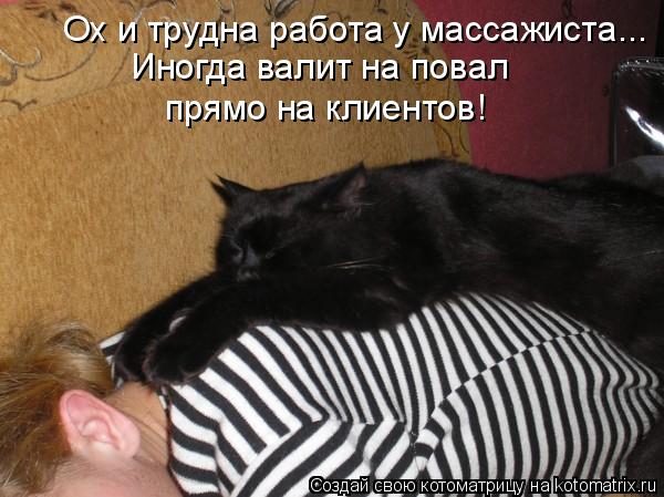 Котоматрица: Ох и трудна работа у массажиста... Иногда валит на повал прямо на клиентов!