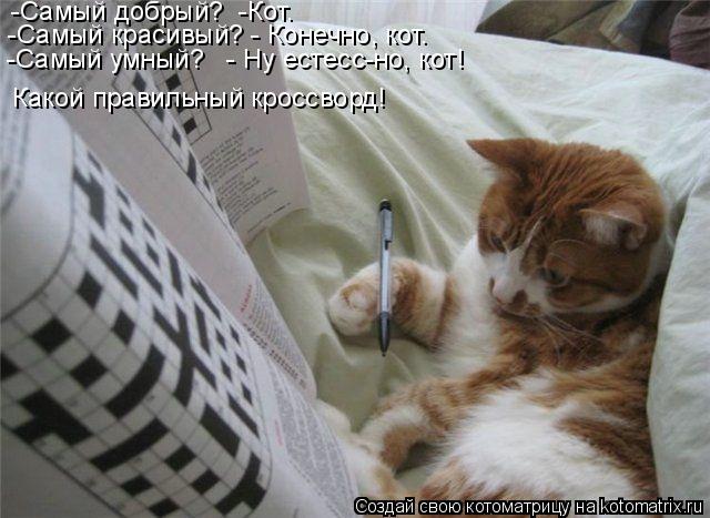 -Самый добрый? -Кот. -Самый красивый? - Конечно, кот. -Самый умный? - Ну естесс-но, кот! Какой пр... Котоматрица: -Самый добрый? -Кот. -Самый красивый? - Конечно, кот. -Самый умный? - Ну естесс-но, кот! Какой правильный кроссворд!