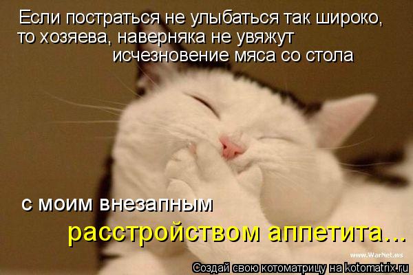Если постраться не улыбаться так широко, то хозяева, наверняка не увяжут исчезновение мяса со стола ... Котоматрица: Если постраться не улыбаться так широко, то хозяева, наверняка не увяжут исчезновение мяса со стола с моим внезапным расстройством аппет