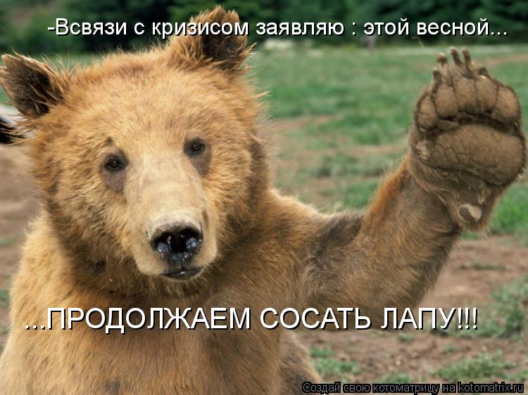 -Всвязи с кризисом заявляю : этой весной... ...ПРОДОЛЖАЕМ СОСАТЬ ЛАПУ!!!... Котоматрица: -Всвязи с кризисом заявляю : этой весной... ...ПРОДОЛЖАЕМ СОСАТЬ ЛАПУ!!!