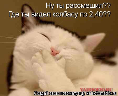Котоматрица: Ну ты рассмешил?? Где ты видел колбасу по 2,40??