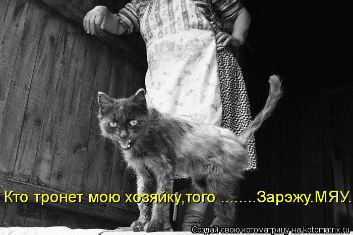 Котоматрица: Кто тронет мою хозяйку,того ........Зарэжу.МЯУ.
