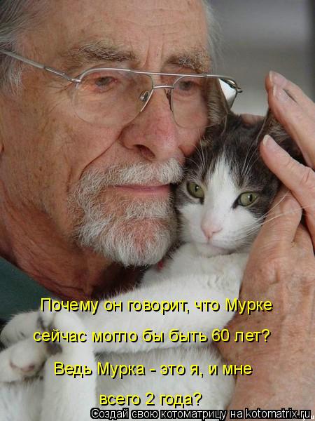 Почему он говорит, что Мурке сейчас могло бы быть 60 лет? Ведь Мурка - это я, и мне всего 2 года?... Котоматрица: Почему он говорит, что Мурке сейчас могло бы быть 60 лет? Ведь Мурка - это я, и мне всего 2 года?