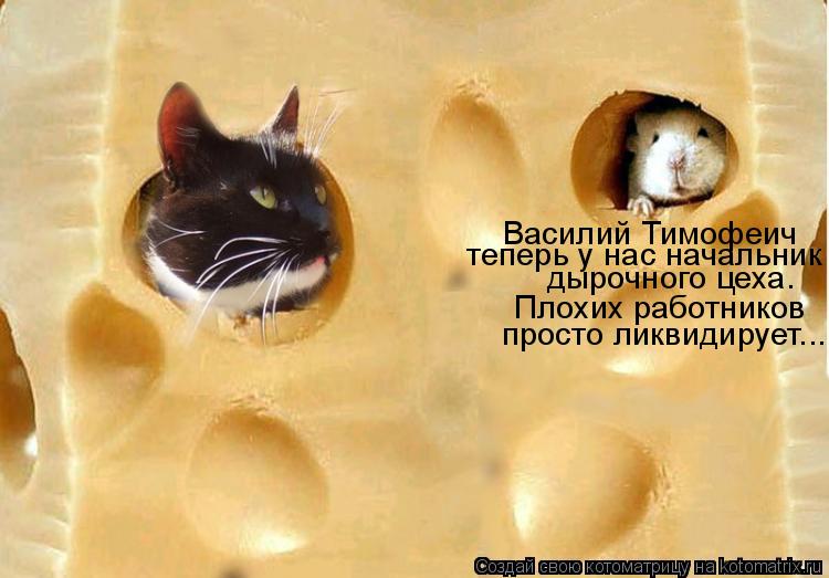 Василий Тимофеич теперь у нас начальник дырочного цеха. Плохих работников просто ликвидирует...... Котоматрица: Василий Тимофеич теперь у нас начальник дырочного цеха. Плохих работников просто ликвидирует...