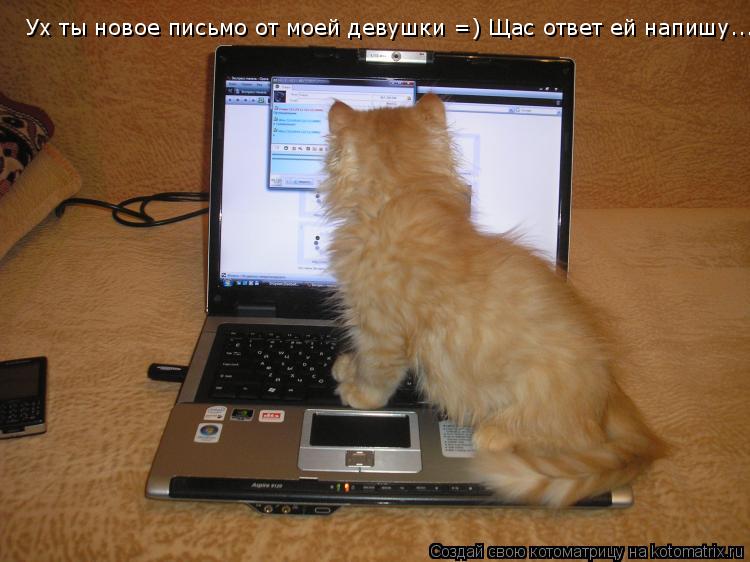 Котоматрица: Ух ты новое письмо от моей девушки =) Щас ответ ей напишу...