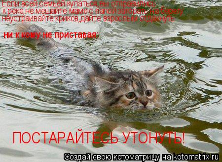 Если всей семьёй купаться,вы отправились к реке,не мешайте маме с папой загорать на берегу неустраива... Котоматрица: Если всей семьёй купаться,вы отправились к реке,не мешайте маме с папой загорать на берегу неустраивайте криков,дайте взрослым отдахнуть н